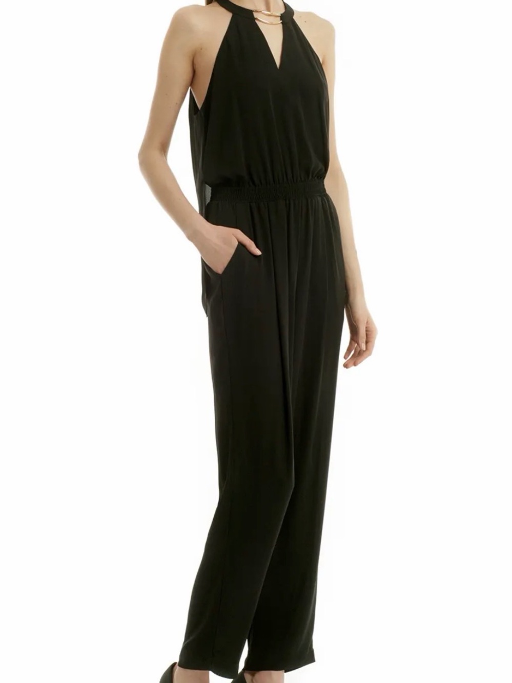BCBGMaxAzria Black Halter Neck Jumpsuit with Elastic Waist